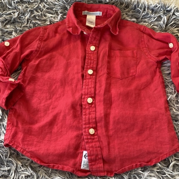 Janie & Jack Red Linen and Blue Cotton Button Down Shirt Bundle Sz 12-18 - Picture 6 of 16